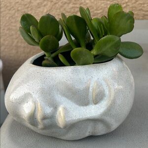 Ceramic Face Sculpture in White planter